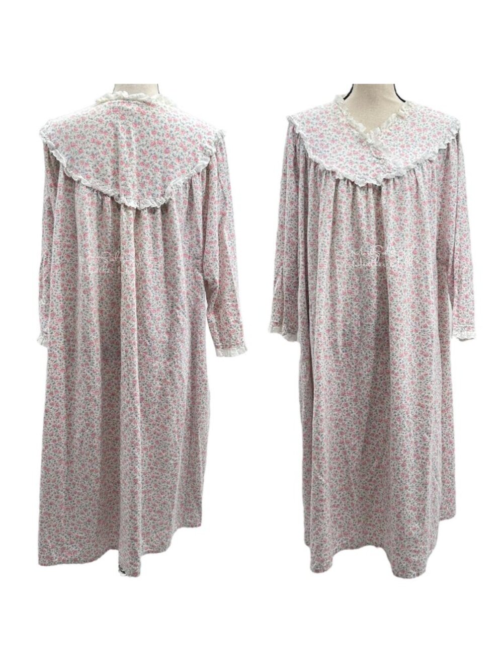Vintage Lanz of Salzburg Floral Long Nightgown With Lace Collar & Cuffs Size 1X